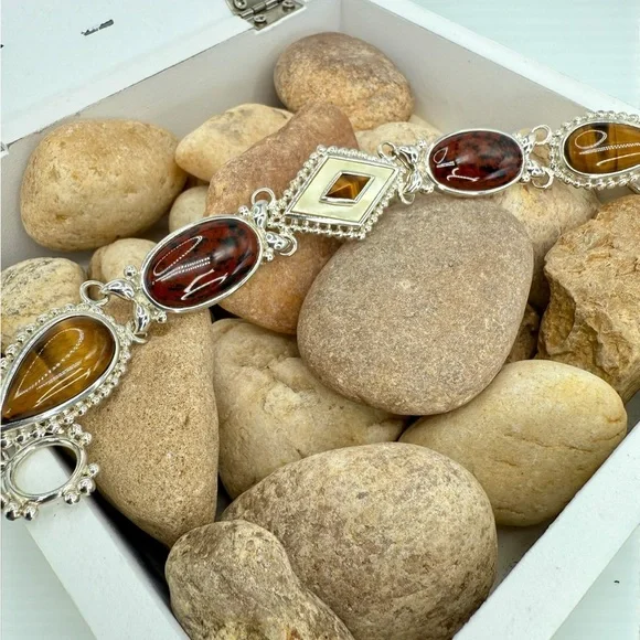 Whitney Kelly Sterling Silver Multi-Stone Beaded Frame Toggle Bracelet 7.5” - Picture 3 of 17